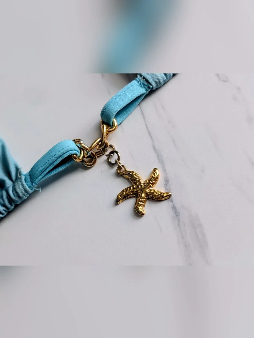 SAUVAGE California Luxury Chain Bikini Top Small Starfish Charm Crystal Swimwear
